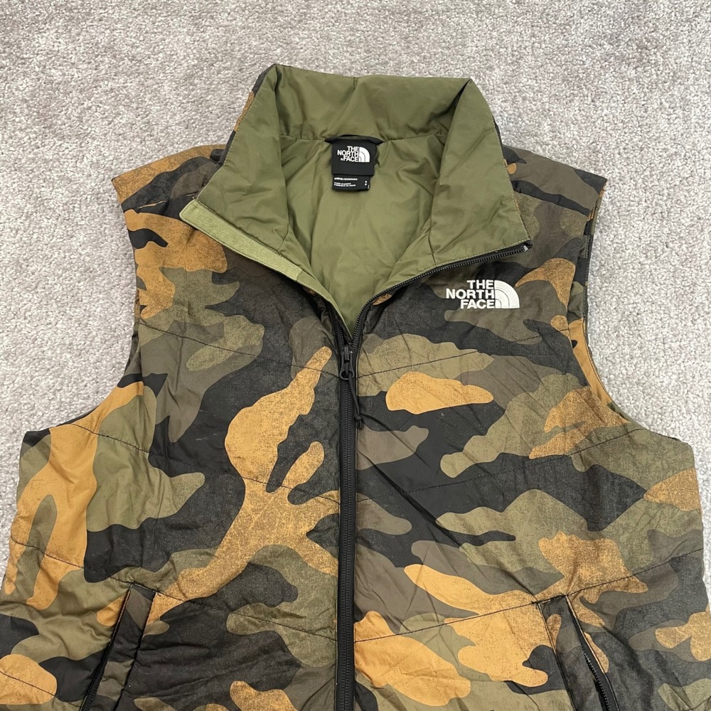 North Face Vest Mens Small NF0A3XB8 Camo Full Zip Puffer Green Brown Fall Winter